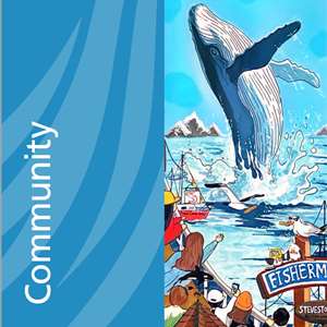 Image of one of the winning 2026 street banners featuring a whale in steveston harbour