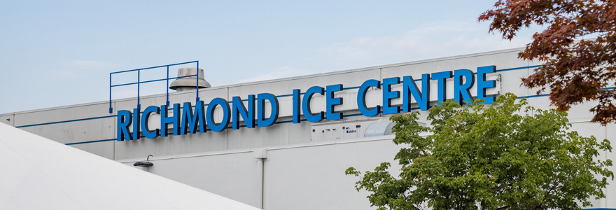 View of Richmond Ice Centre sign on front of building