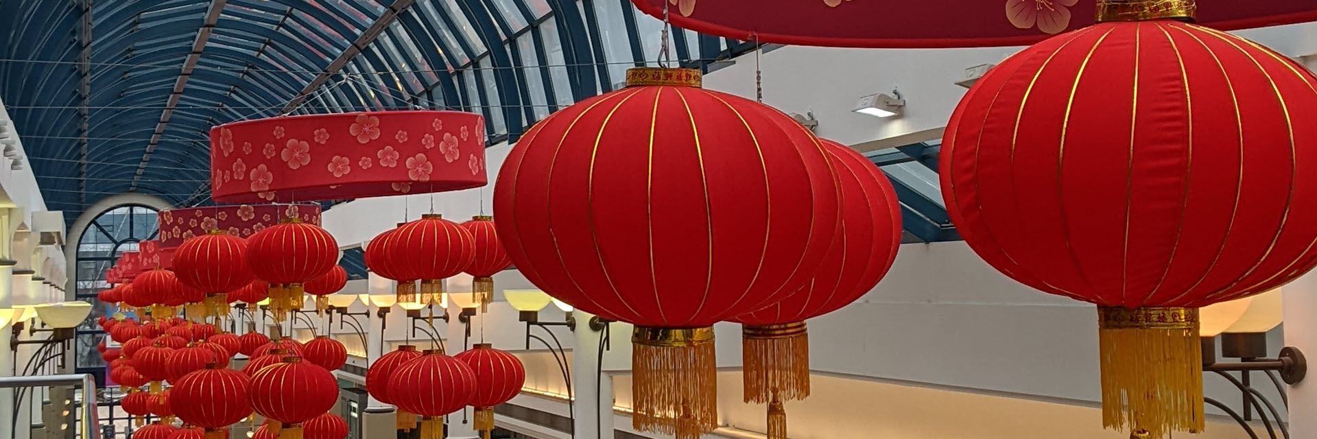 View of Lunar New Year decorations at Richmond Centre from 2022