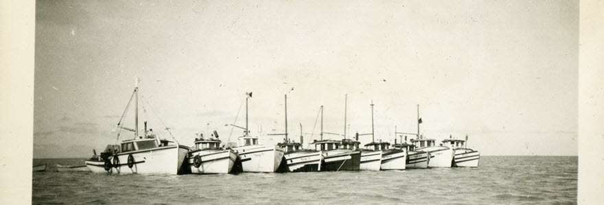 Fishing boats in the ocean, ca. 1951. City of Richmond Archives photograph #2023 13 6 23.