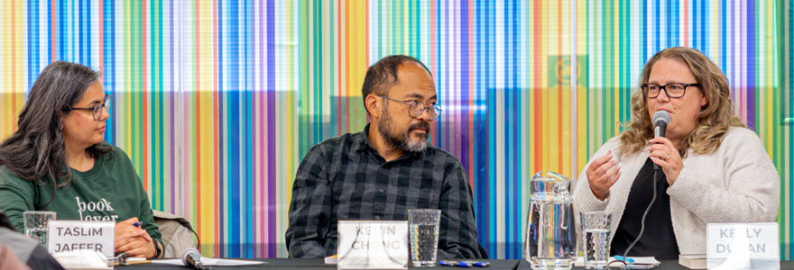 View of the panel of artists at the 2026 Writer in Residence opening event