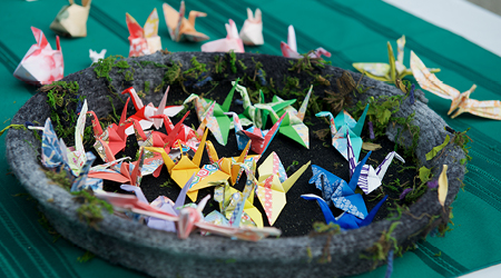 Traditional origami cranes created at the 2024 Richmond Cherry Blossom Festival