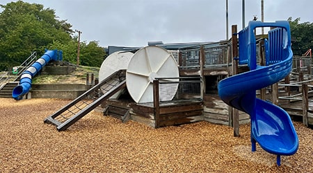 View of current playground equipment at Steveston Community Park.