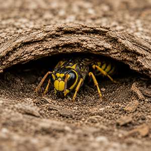 View of a wasp queen taking shelter